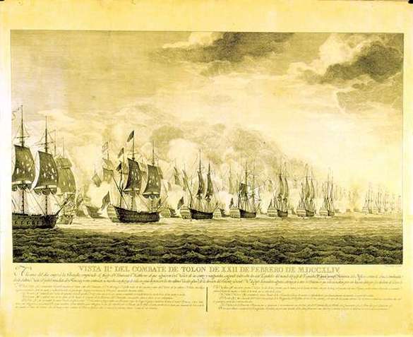 Engraving of 1744 battle of Toulon. Author: Blas Ametller (1797). Naval Museum of Madrid.