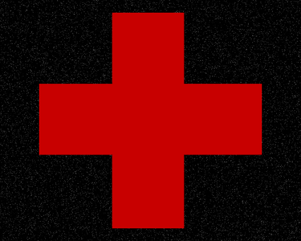 Red cross on a black background