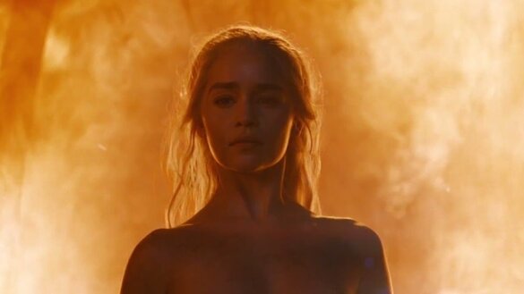 Daenerys walks out from the fire